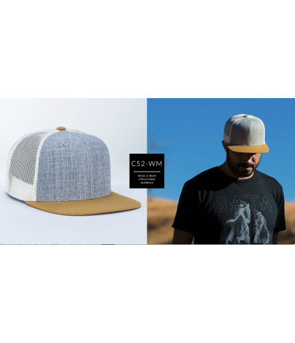 C52 WM Flat Bill Wool-Trucker Mesh